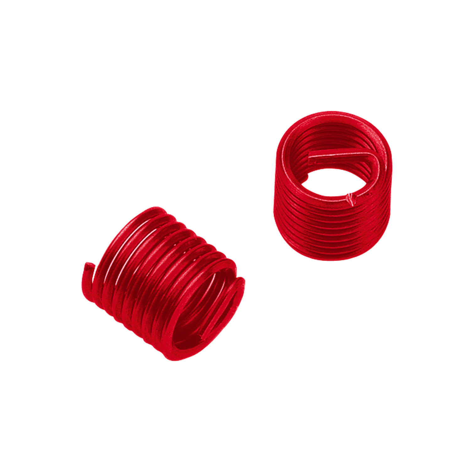 Selbstsichernde V-COIL Gewindeeinsätze rot Zwei rote, selbstsichernde V-COIL Gewindeeinsätze zur dauerhaften Sicherung von Innengewinden.