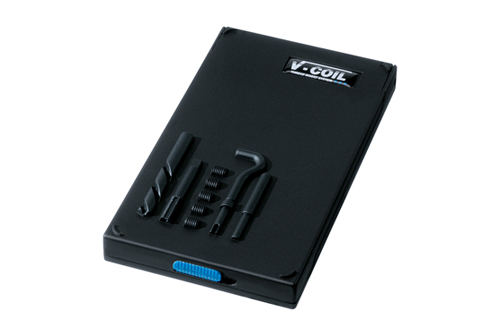 Precision repair kit V-COIL V-COIL repair kit with precision tools for restoring damaged threads.