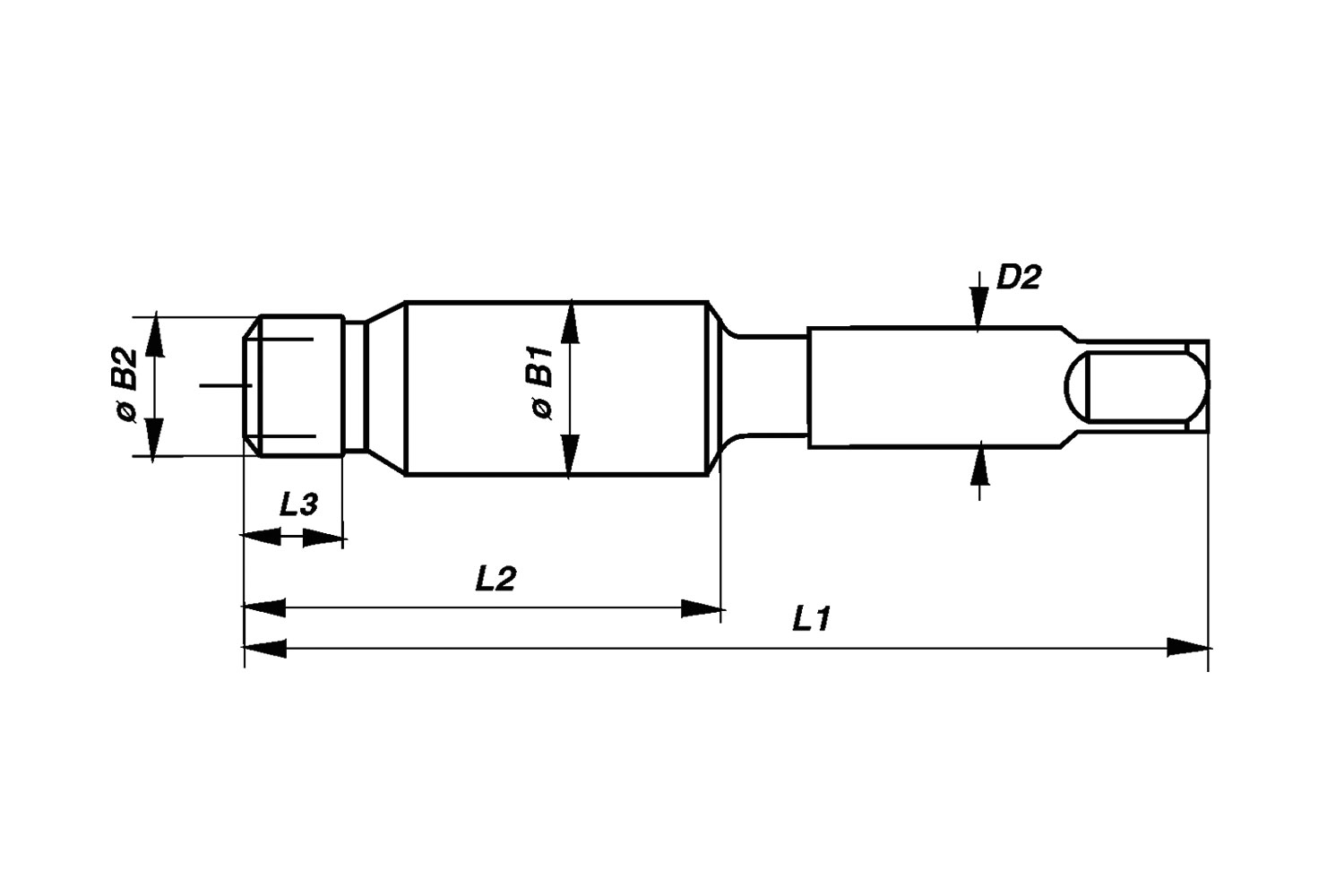 V-COIL STI Gewindebohrer Zeichnung Technische Zeichnung eines V-COIL STI Kombi-Maschinengewindebohrers nach ISO 529 HSS-G mit Maßangaben.