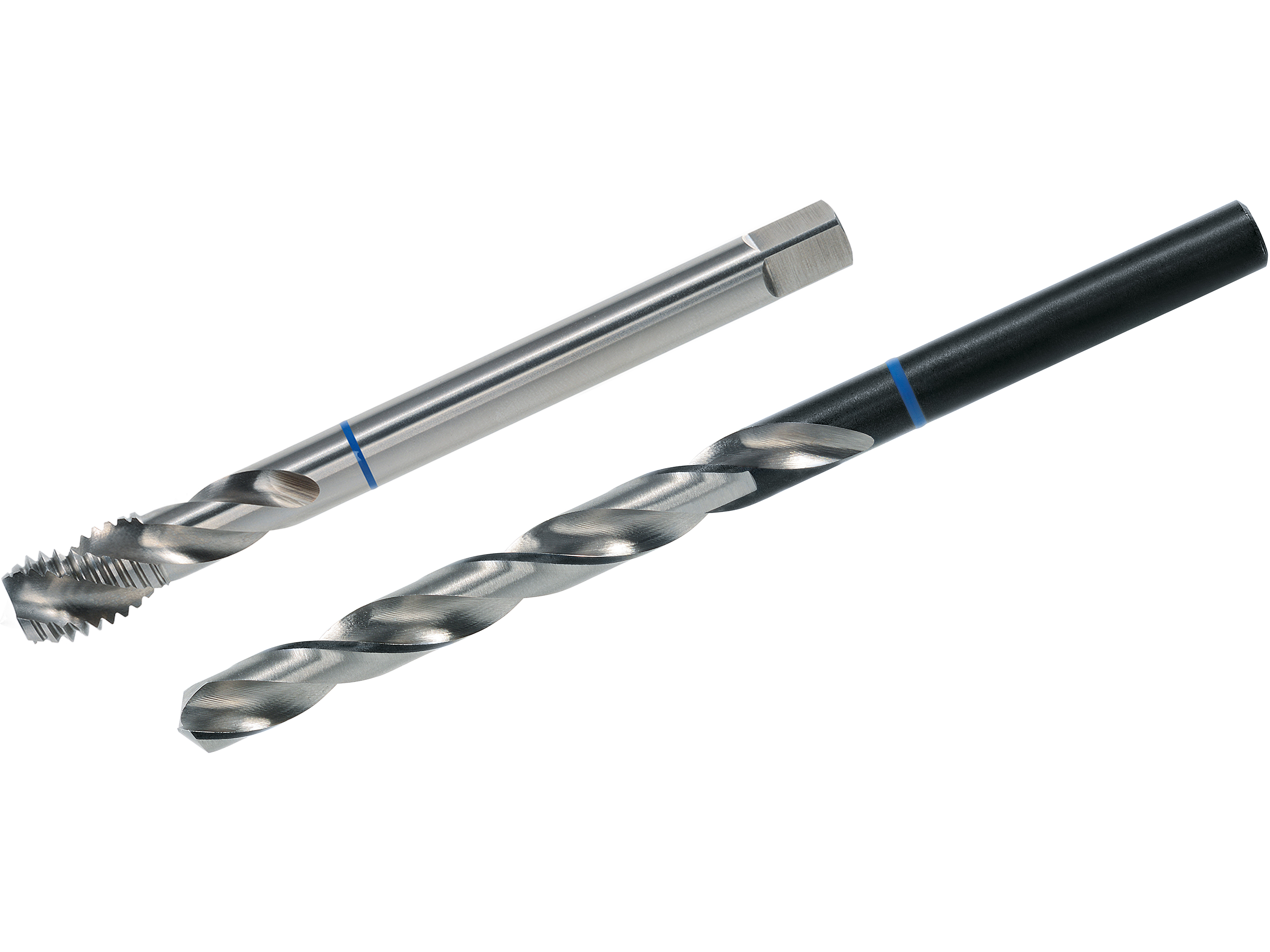 VÖLKEL blue Twinbox with DIN 376 RSP tap and twist drill featuring blue marking for metalworking