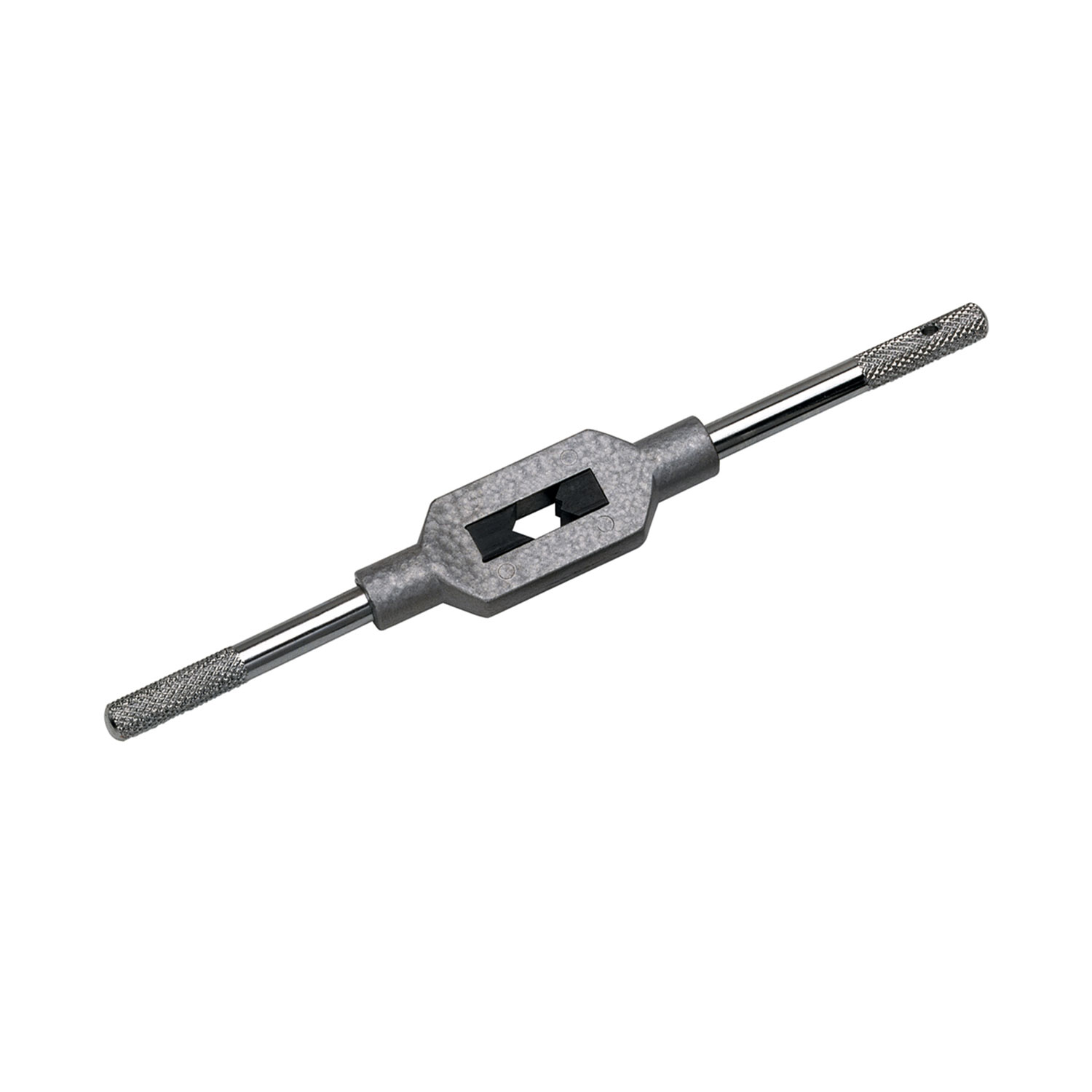 Adjustable tap wrench for threading tools Adjustable tap wrench with knurled handles for securely holding taps during metalworking.