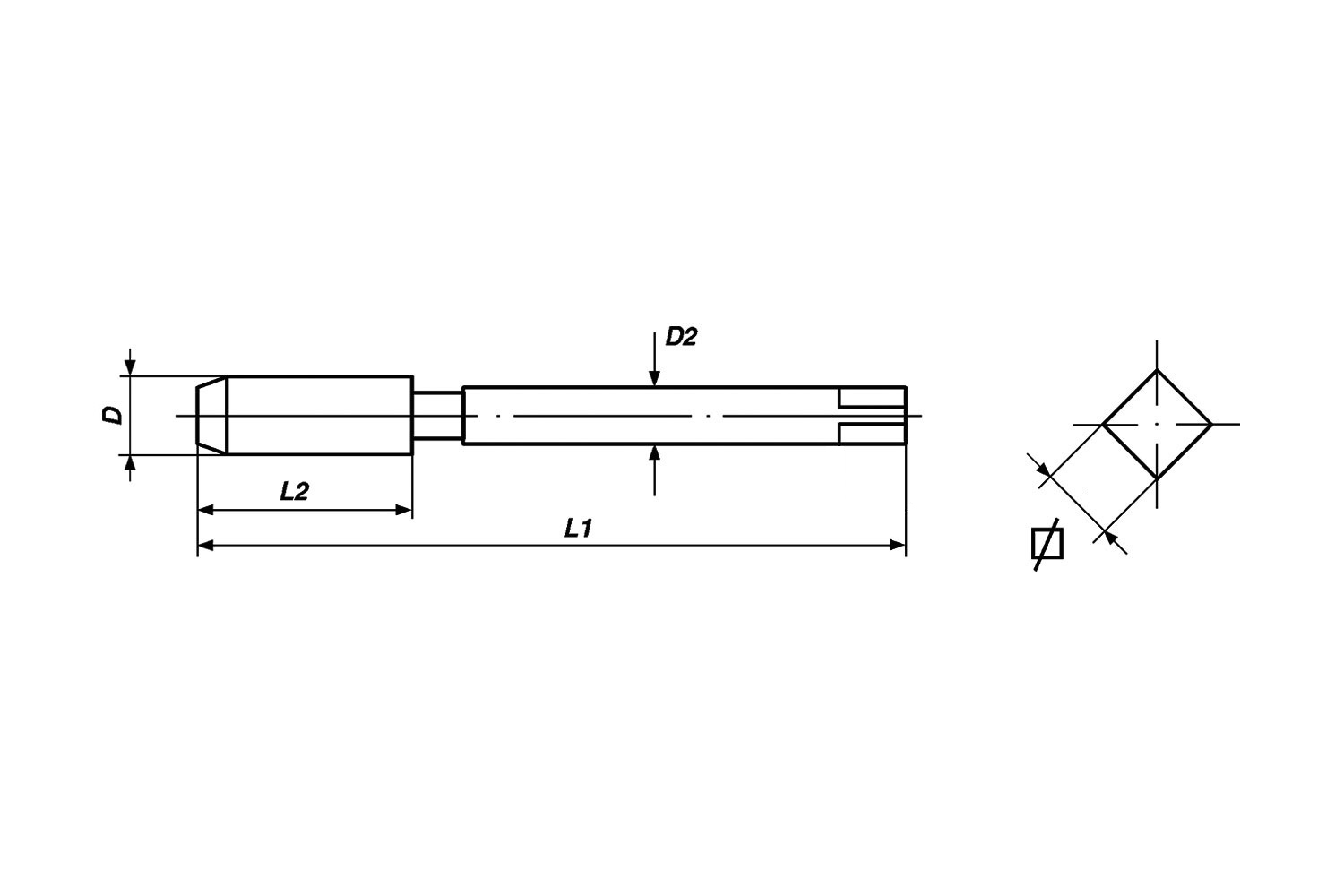 V-COIL STI Maschinengewindebohrer ISO 529 Technische Zeichnung eines V-COIL STI Maschinengewindebohrers nach ISO 529 mit Maßangaben