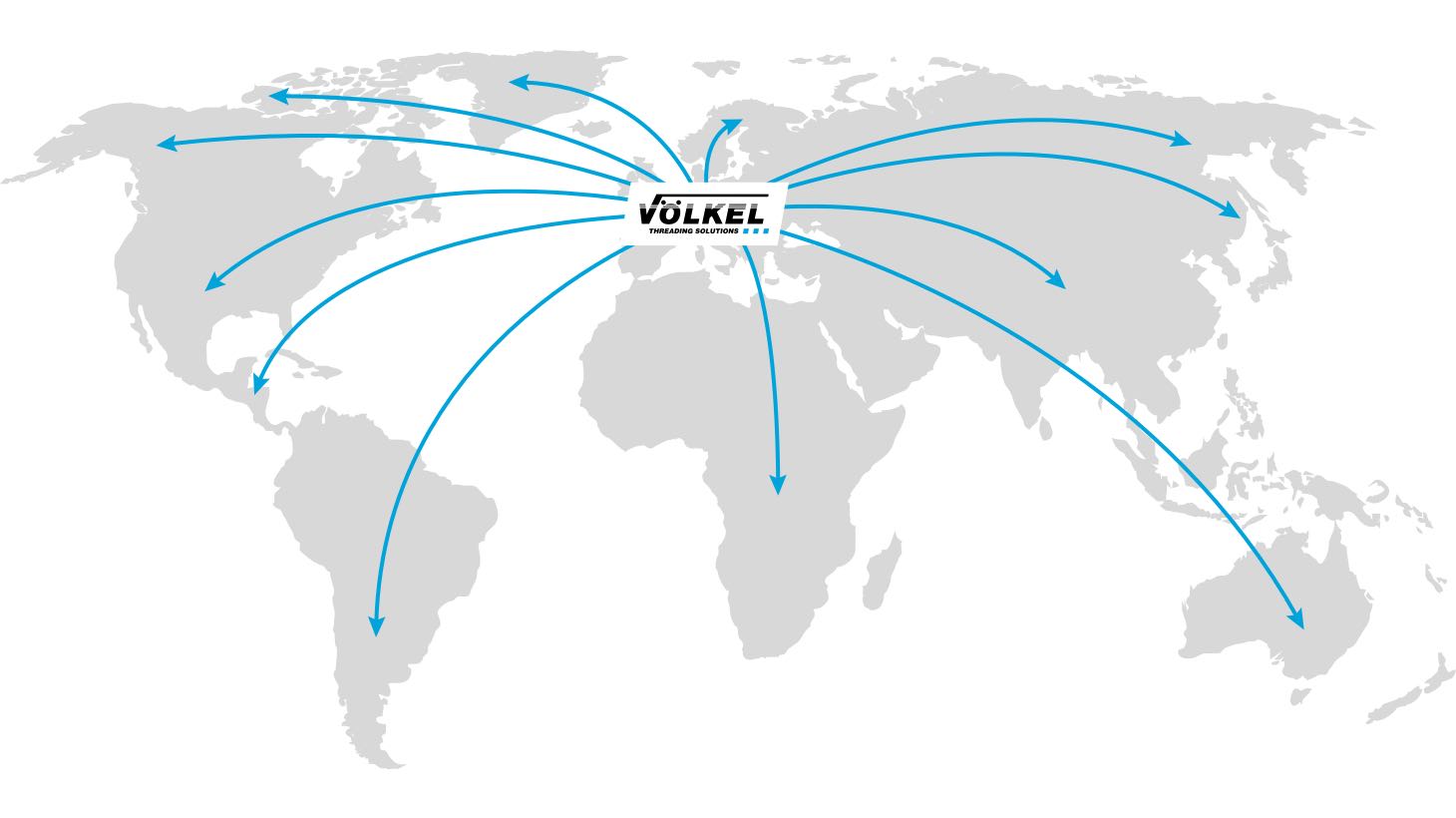 Carte du monde avec le logo VÖLKEL et des routes commerciales mondiales.