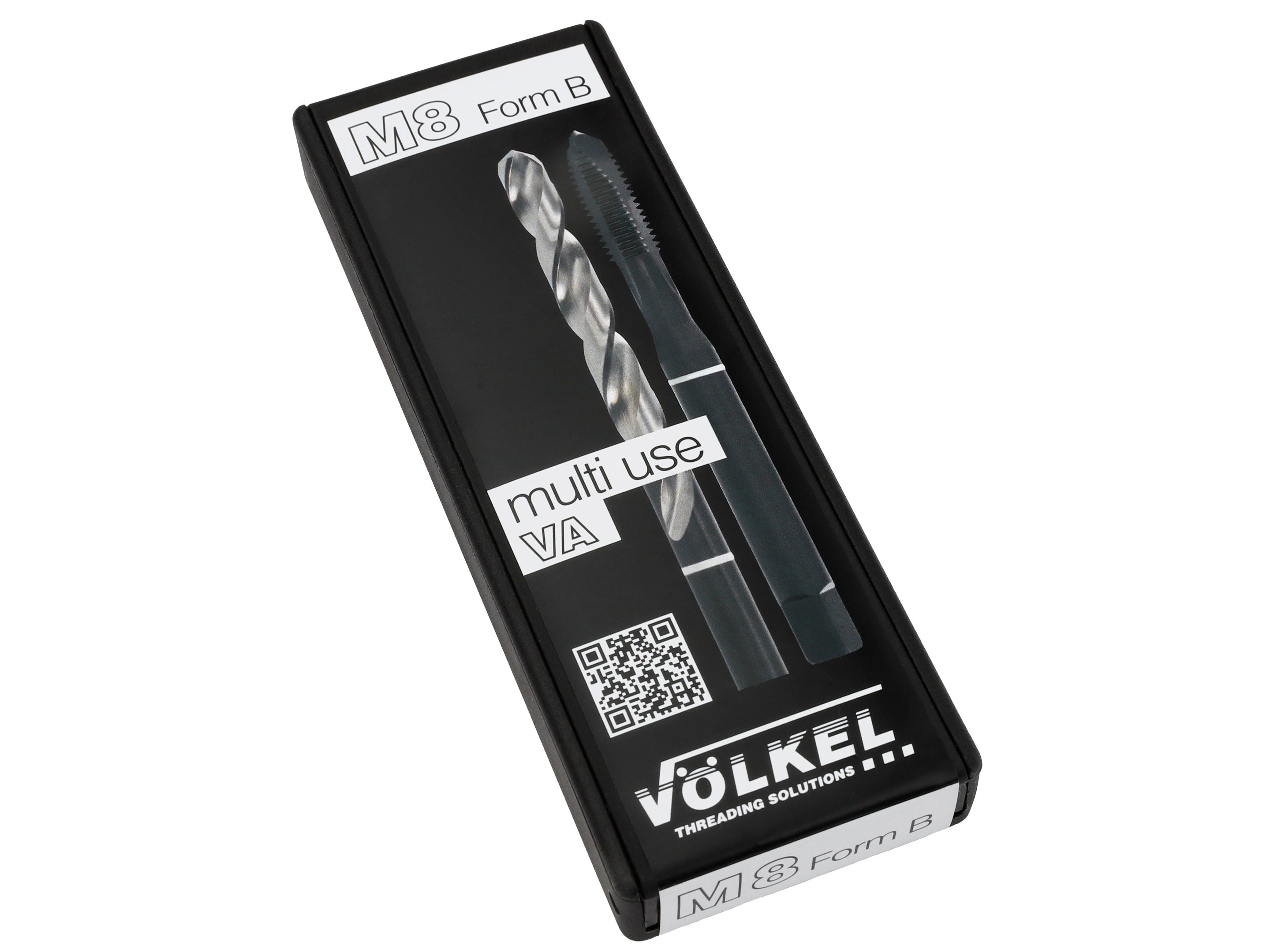 VÖLKEL TwinBox WHITE RING in its original packaging, for stainless steel, DIN 371, Form B, M 8, cut out on a white background