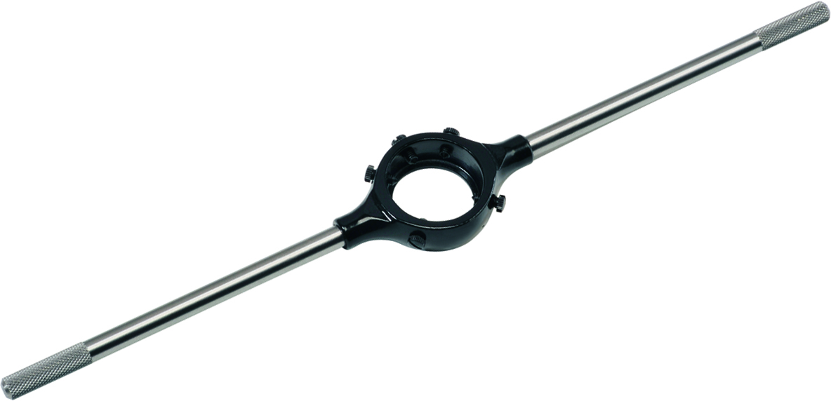 VÖLKEL steel die holder VÖLKEL steel die stock holder with knurled handles for manual thread cutting.