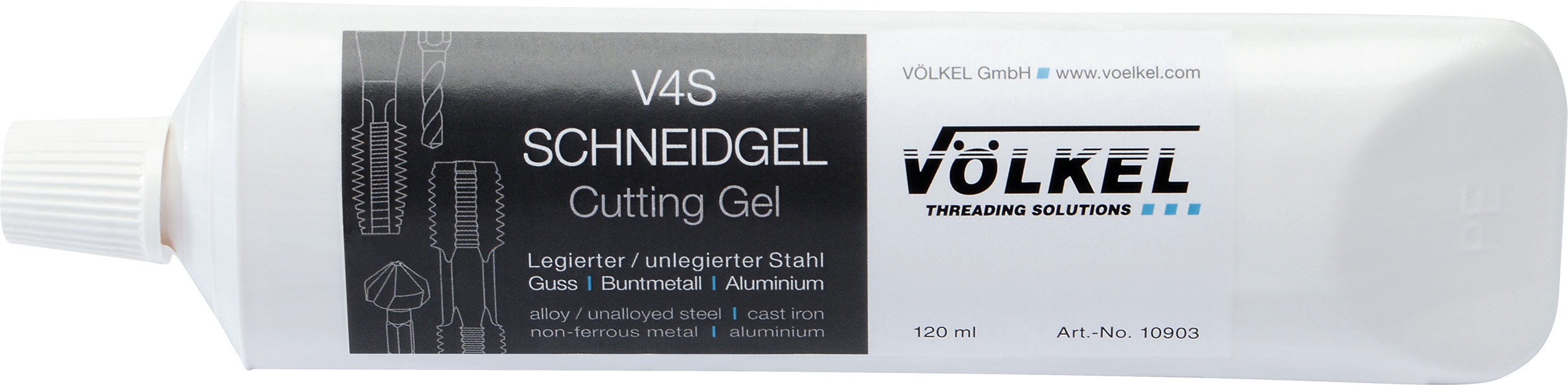 VÖLKEL V4S Schneidgel 120 ml VÖLKEL V4S Schneidgel in 120 ml Tube, geeignet für Stahl, Guss, Buntmetalle und Aluminium, optimiert für präzises Gewindeschneiden.