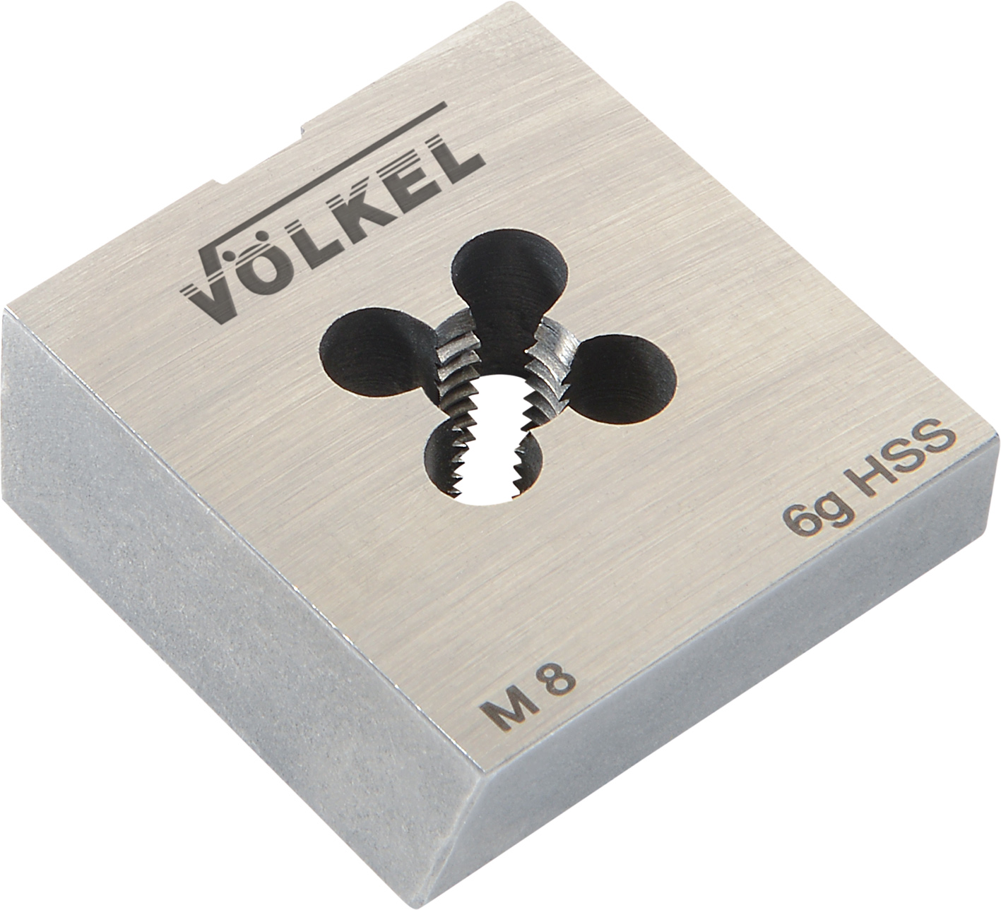 Terraja Völkel M8 HSS Terraja de roscar Völkel M8 6g HSS con forma cuadrada, ideal para cortes precisos.