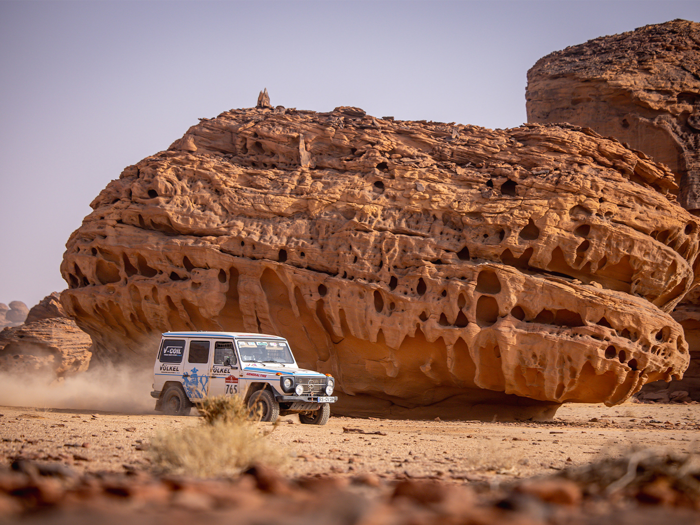 Service area: mechanics working on the vehicle