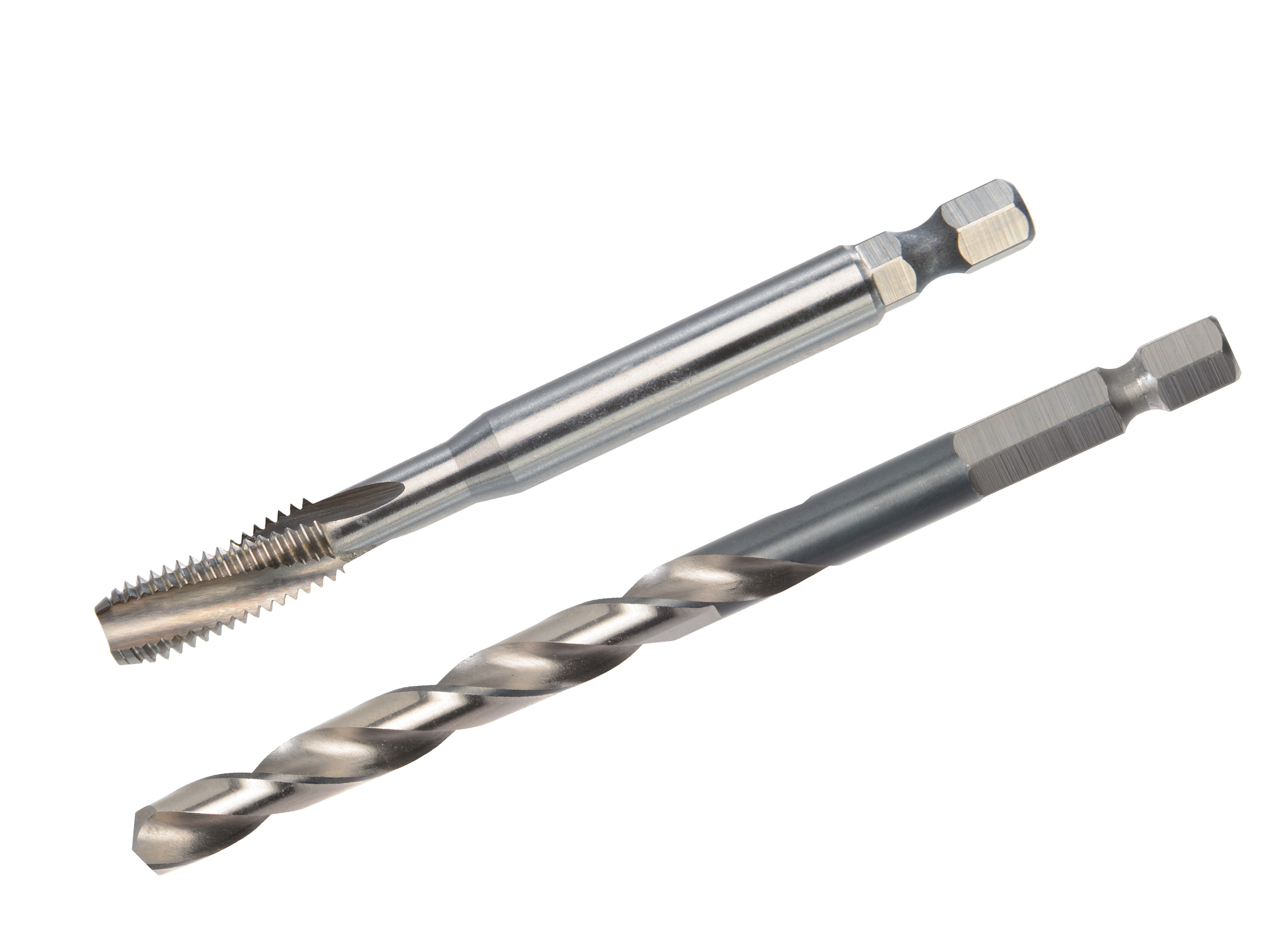 VÖLKEL HexDrive TwinBox M6 including HSS-G twist drill and hex shank tap for 1/4 inch cordless drivers.