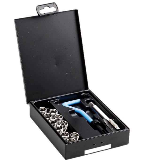 V-COIL kit de réparation de filetage réf. 04028, coffret ouvert avec l'assortiment complet