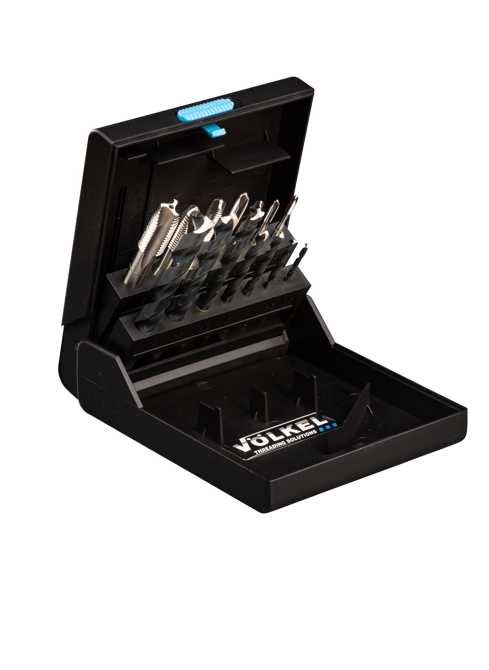 VÖLKEL tap and die set item no. 47856, opened case with the complete tool assortment